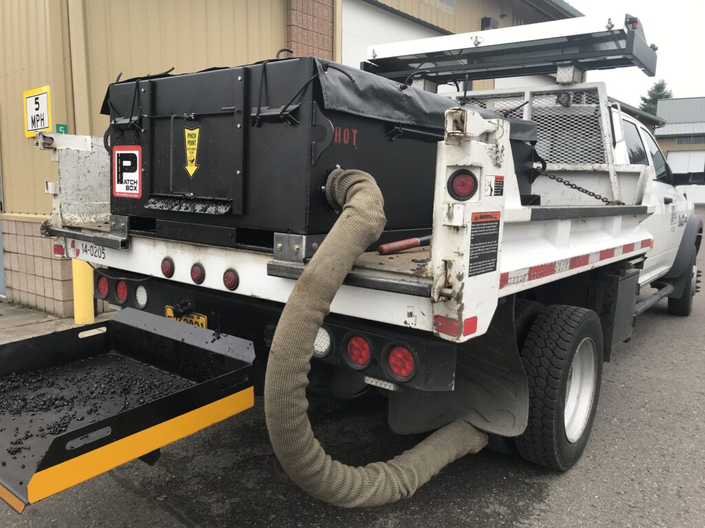 Our exhaust-heated hot box is a low cost, reliable and simple patching tool.